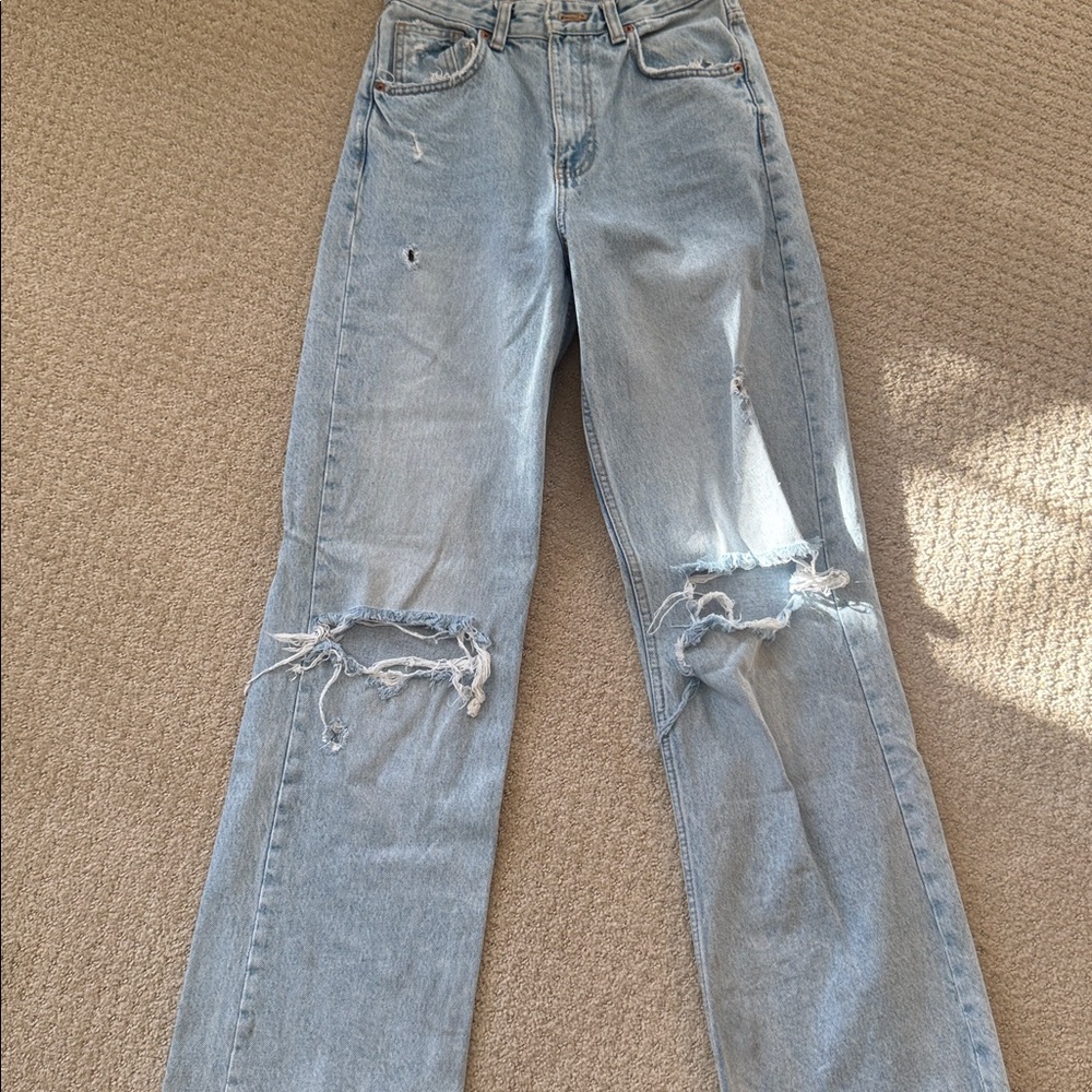 Zara Light Blue Distressed Boyfriend Jeans